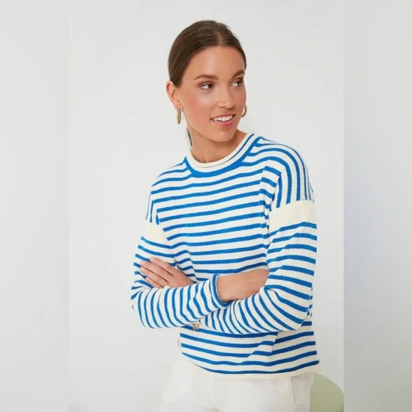 Alex Mill Mariner Roll Neck Sweater in Ultramarine and Ivory - Picture 4 of 15